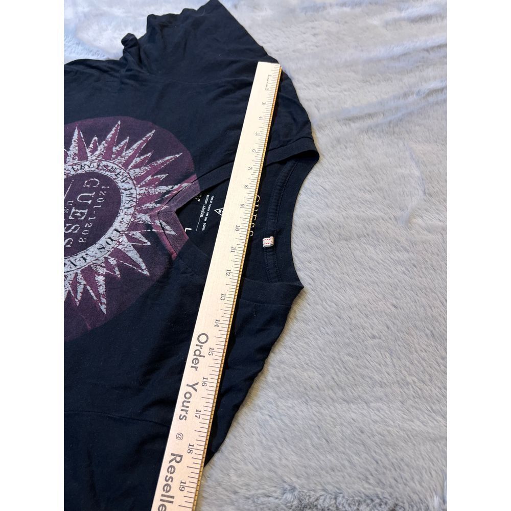 GUESS Black Graphic T-Shirt Sun Burst Logo Vintage Style Cotton Casual Tee Sz L - Picture 9 of 14